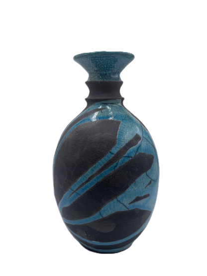 Medium Turquoise Raku Vase with Narrow Top 2 SB