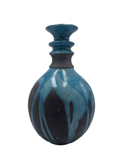 Medium Turquoise Raku Vase with Narrow Top SB