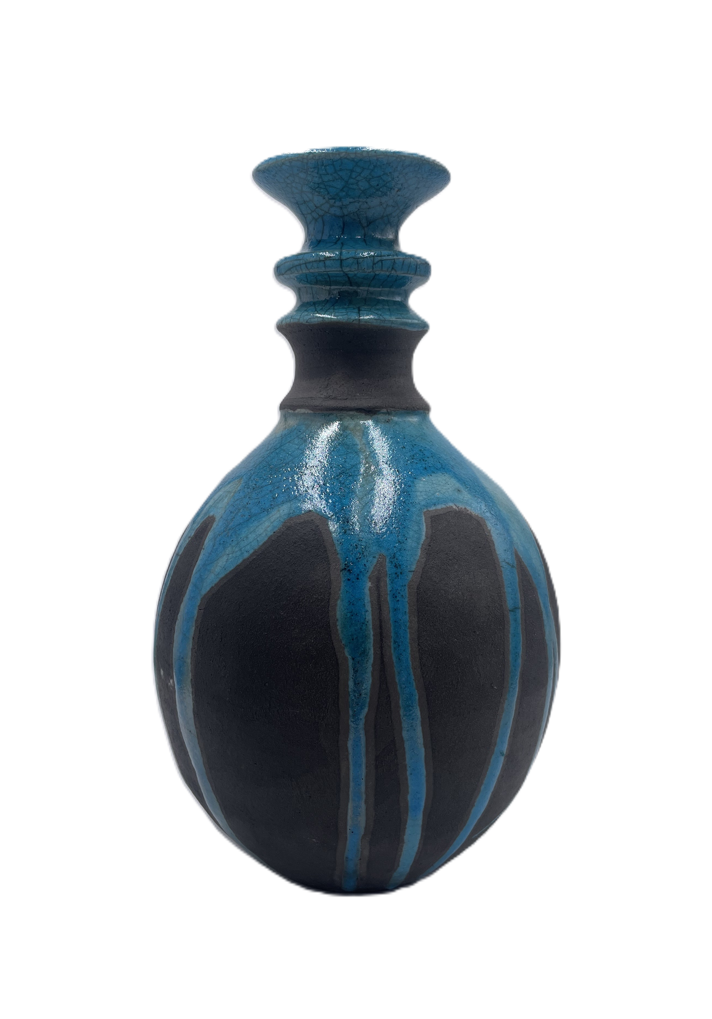 Medium Turquoise Raku Vase with Narrow Top SB