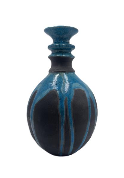 Medium Turquoise Raku Vase with Narrow Top SB