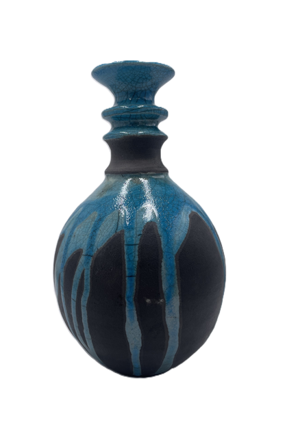 Medium Turquoise Raku Vase with Narrow Top SB