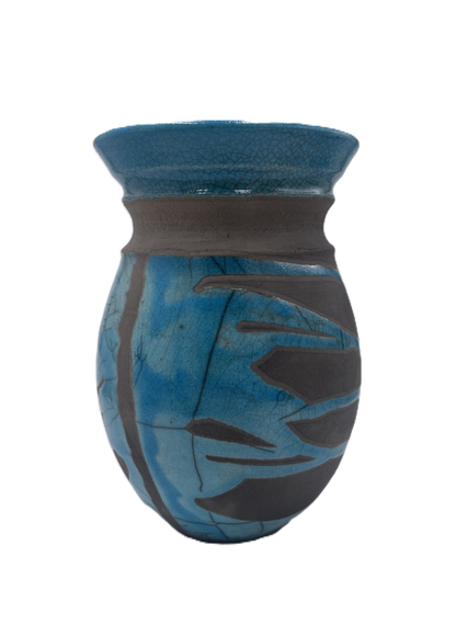 Medium Turquoise Raku Vase with Flared Rim SB