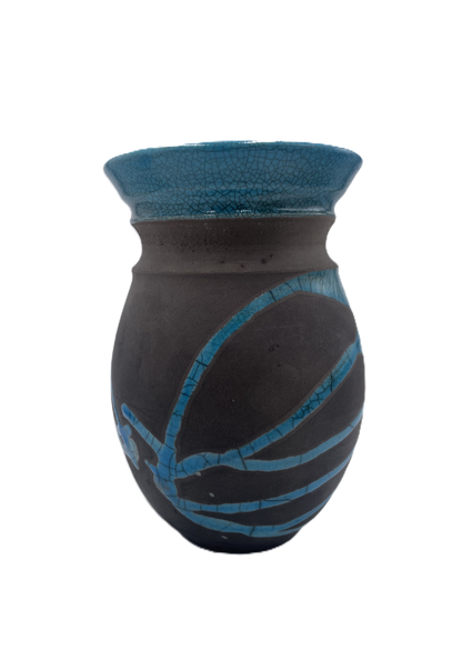 Medium Turquoise Raku Vase with Flared Rim SB