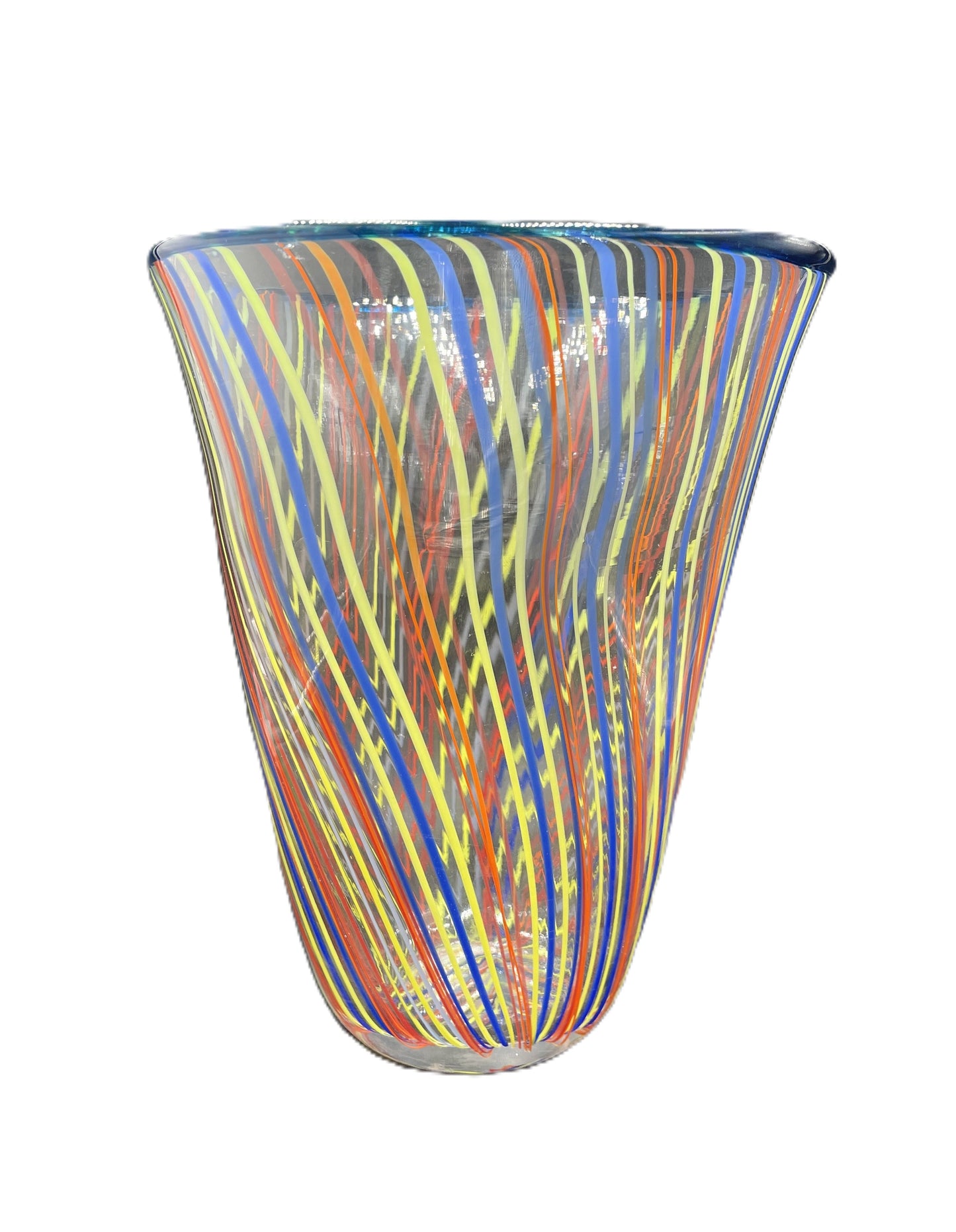 Red/Yellow Stripe Vase with Blue Rim JD