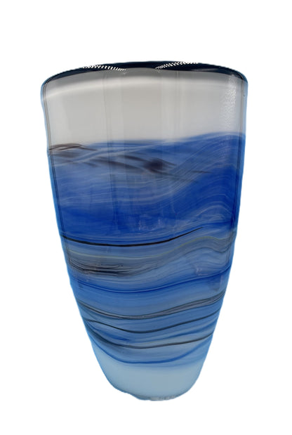 White/Blue Black Rim Glass Vase JD