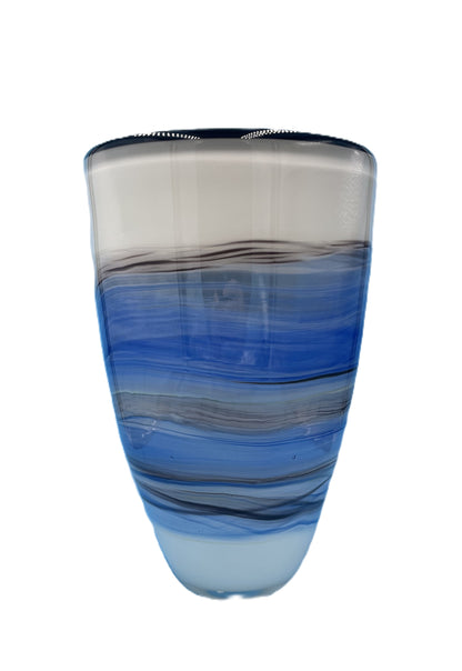 White/Blue Black Rim Glass Vase JD