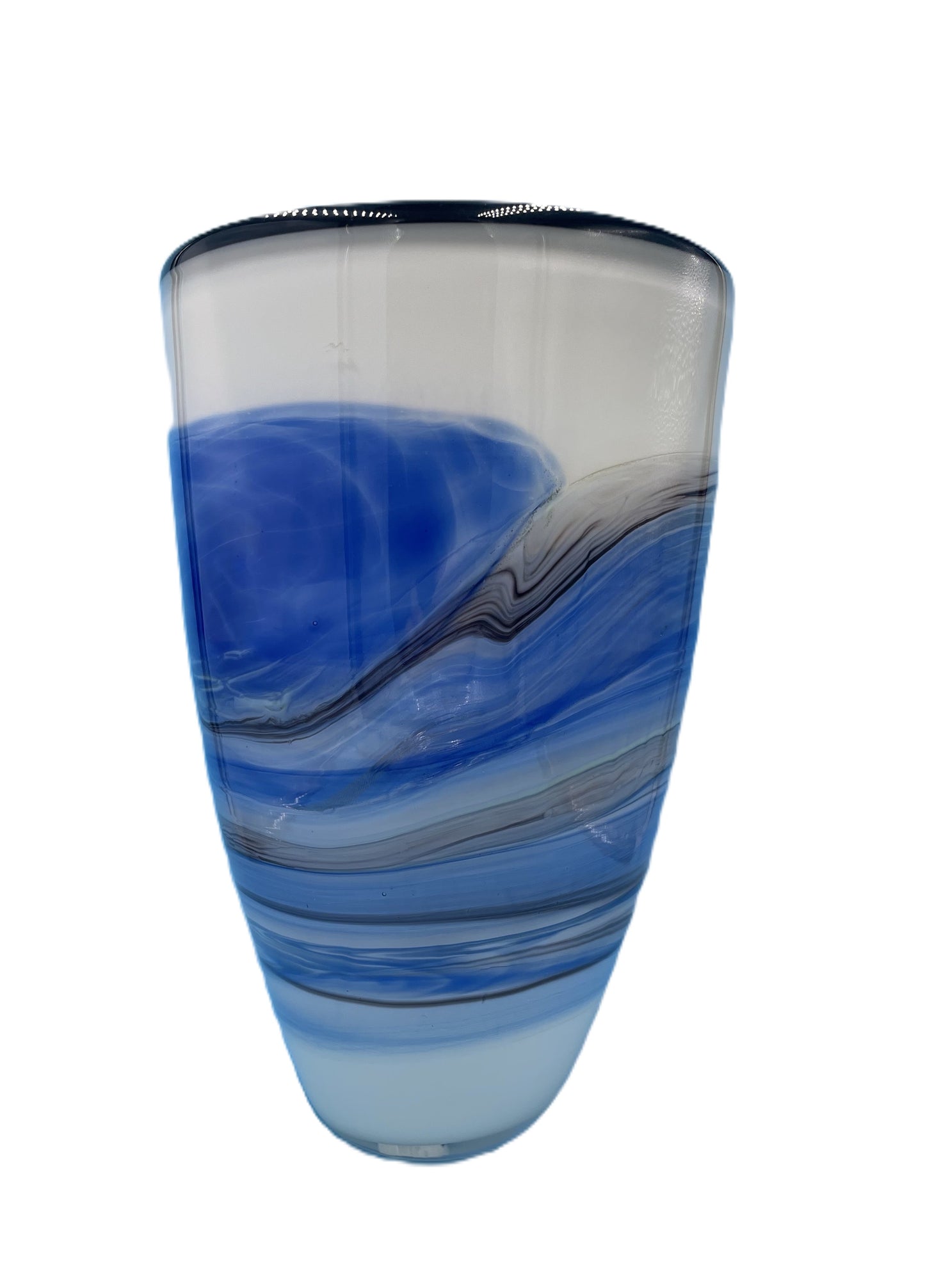 White/Blue Black Rim Glass Vase JD