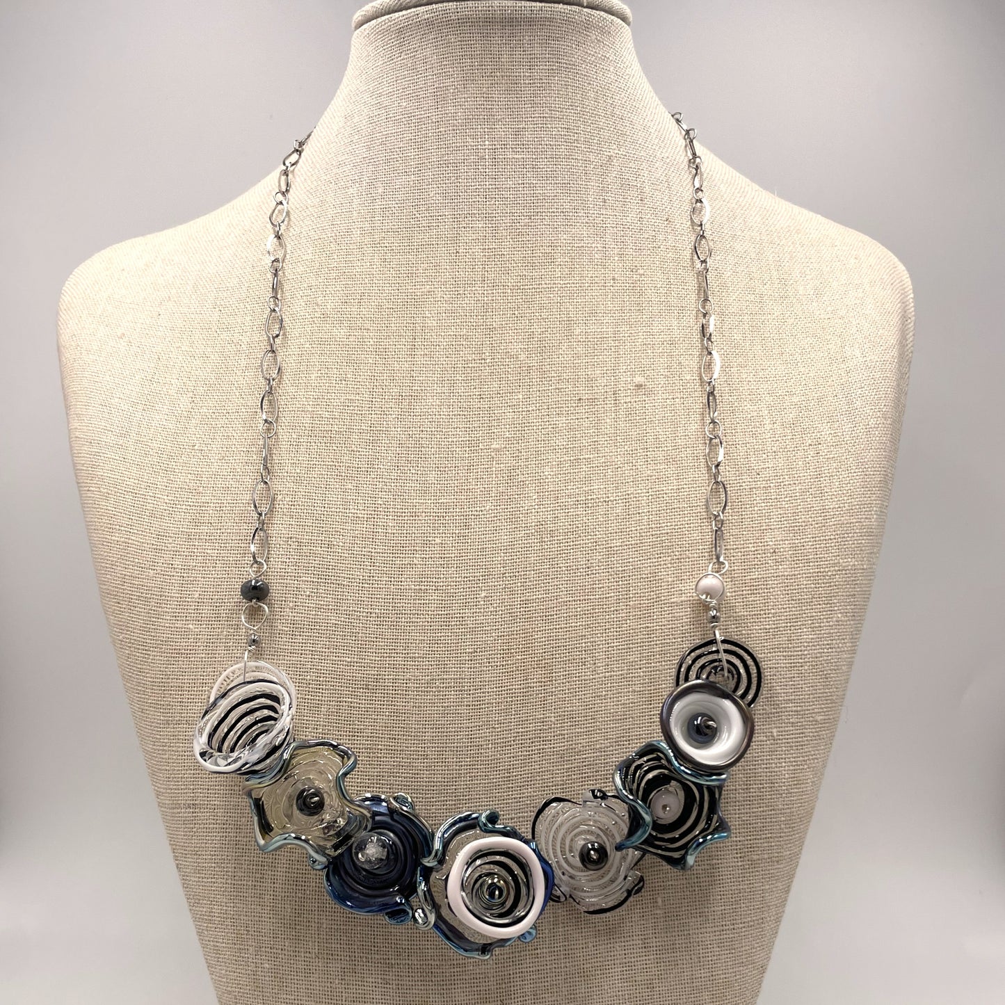 Large Glass Octopus Garden Necklace in Black and White by Lisa Inglert