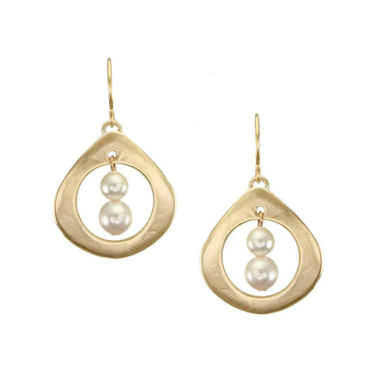 Medium Open Teardrop with Pearls Wire Earrings