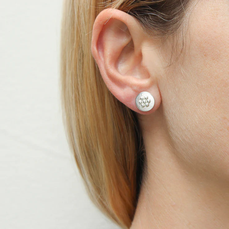 Studded Silver Disc Post Earrings