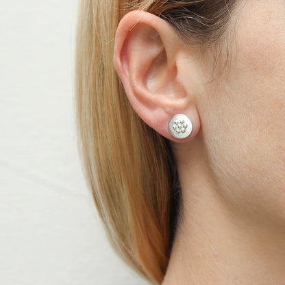 Studded Silver Disc Post Earrings