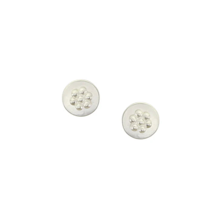 Studded Silver Disc Post Earrings
