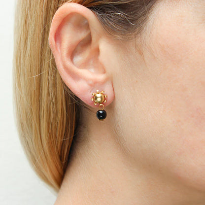 Small Gold Star with Black Bead Post Earrings