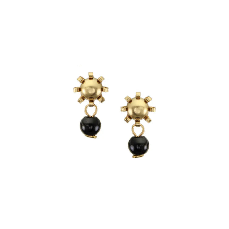 Small Gold Star with Black Bead Post Earrings