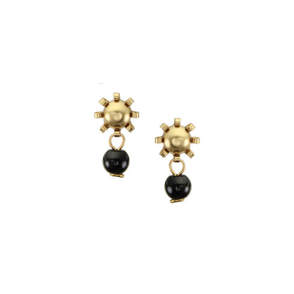 Small Gold Star with Black Bead Post Earrings