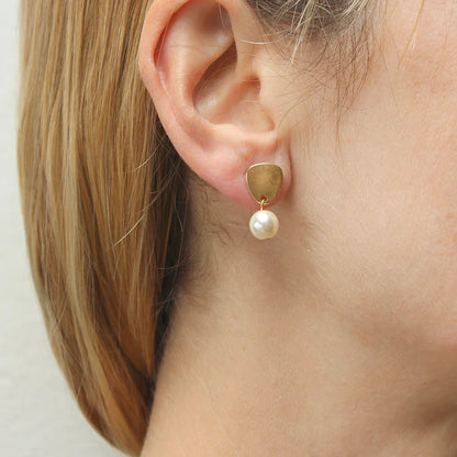 Small Triangle with Pearl Post Earrings