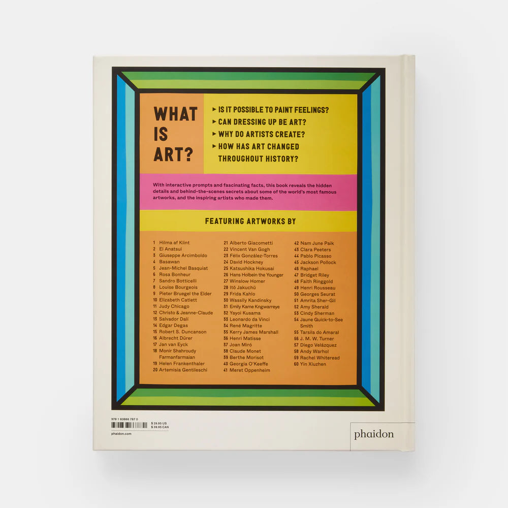 Back book cover with colorful text panels and 'phaidon' branding on a white background