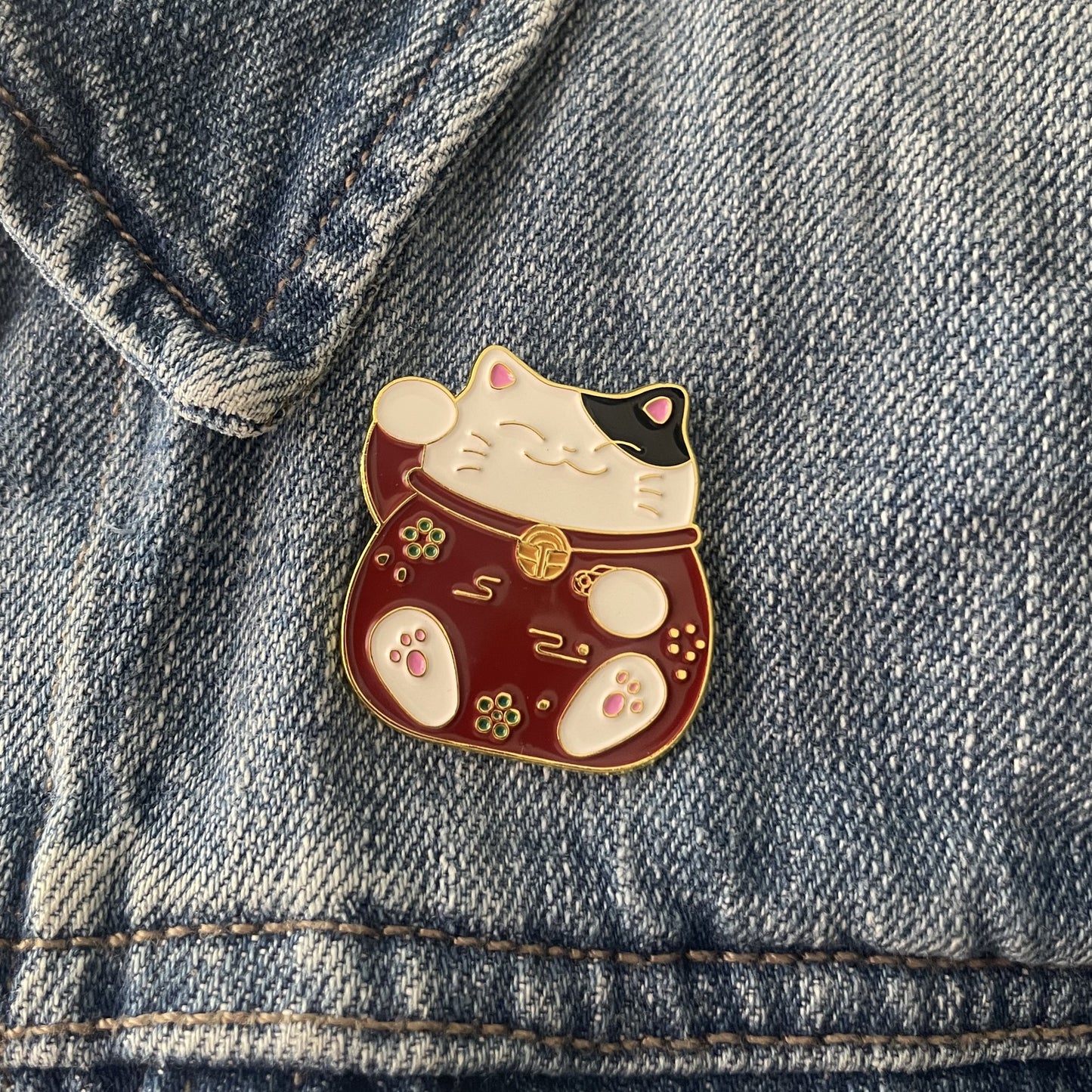 Lucky Cat Brass Enamel Pin