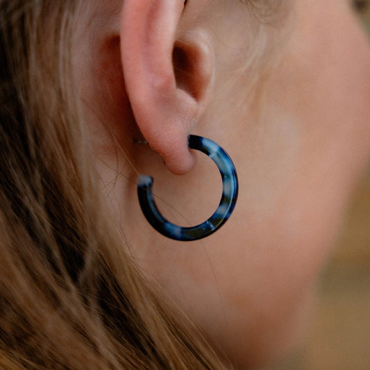 Midnight Marble Cam Hoop Earrings