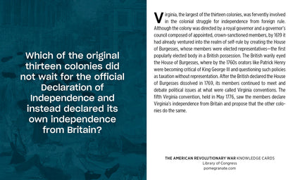 Knowledge card about Virginia's declaration of independence during the American Revolutionary War.