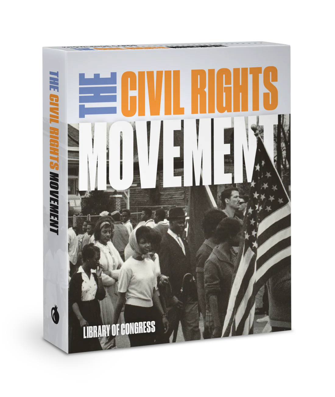 Box of flash cards with a cover titled 'The Civil Rights Movement' with images of people and an American flag.