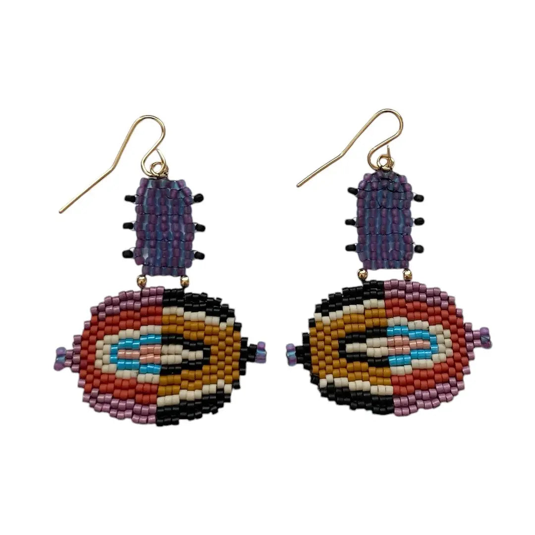 Colorful beaded earrings on a white background