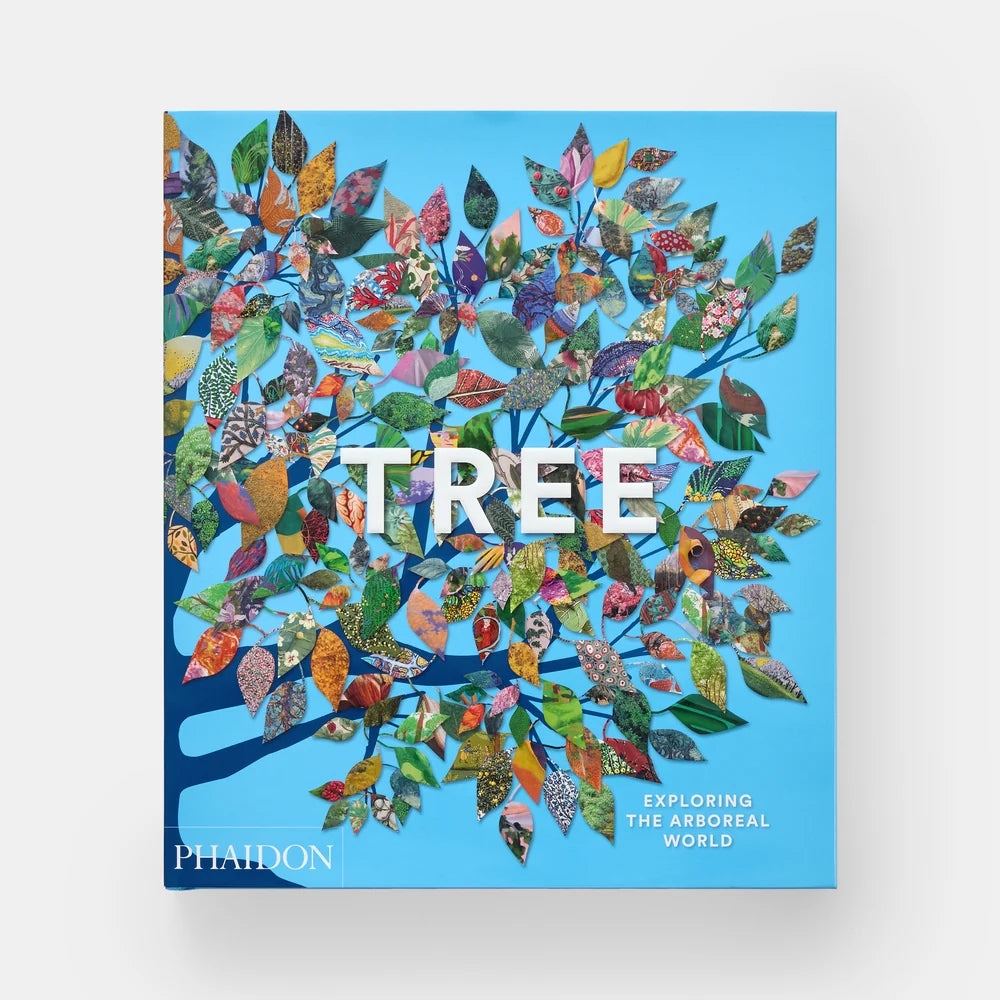 Book cover with colorful tree design and 'PHAIDON' branding on a blue background