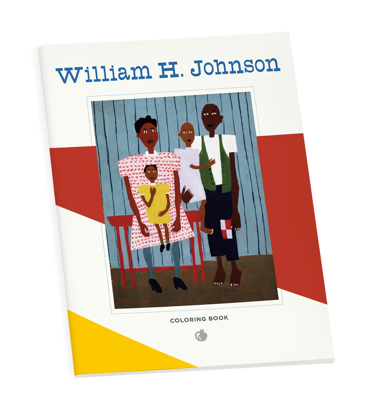 Coloring book cover with illustration of a family and 'William H. Johnson' text