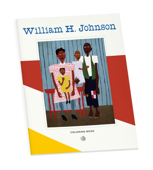 Coloring book cover with illustration of a family and 'William H. Johnson' text