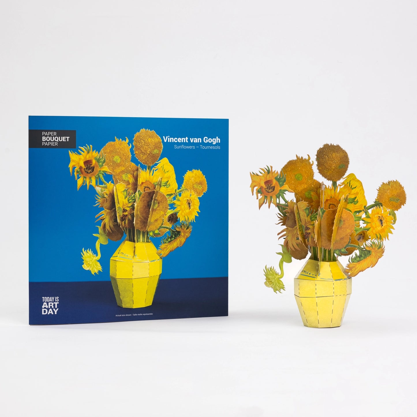 Van Gogh sunflower bouquet puzzle with packaging on a white background