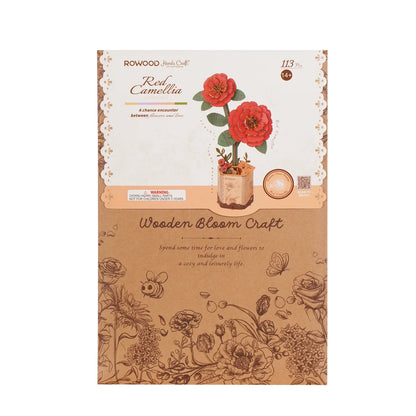 Red Camellia 3D Wooden Flower Puzzle