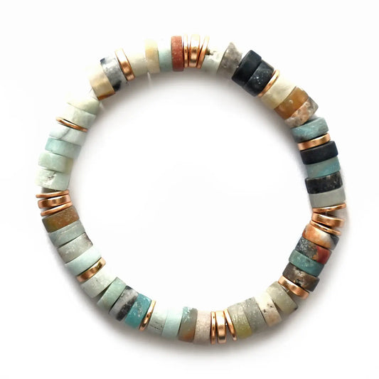 Amazonite with Gold Discs Stretch Bracelet