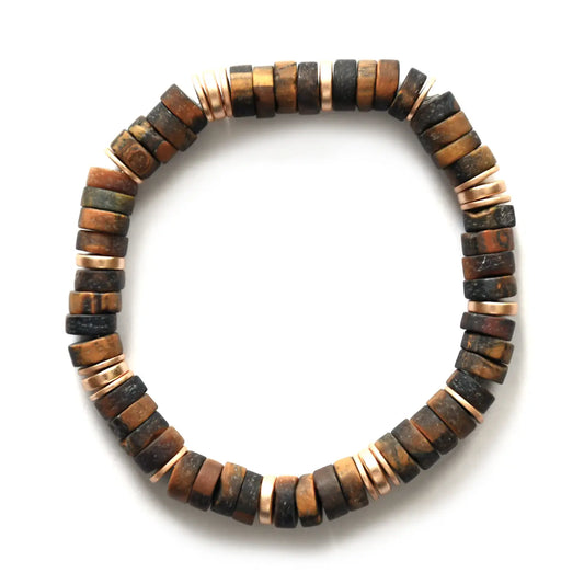 Tiger Eye with Gold Discs Stretch Bracelet