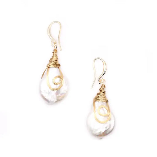 Wrapped Coil Pearl Earrings