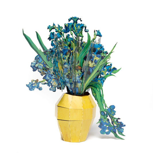 Paper Yellow vase with blue flowers on a white background
