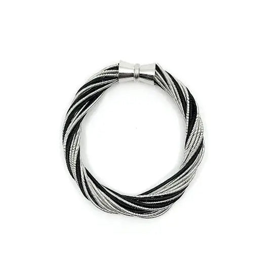 Black and Silver Piano Wire Twist Bracelet