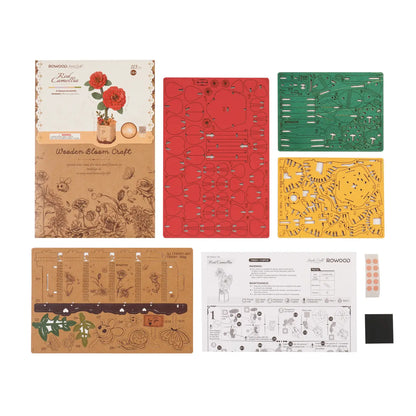 Red Camellia 3D Wooden Flower Puzzle