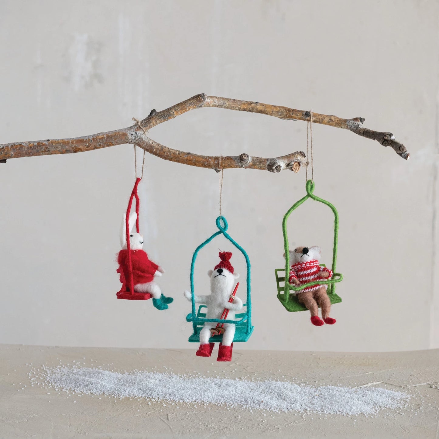 Wool Felt Animal in Ski Lift Ornament
