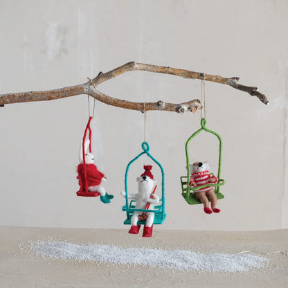 Wool Felt Animal in Ski Lift Ornament
